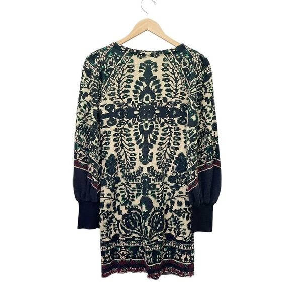 Free People Music & Lyrics Mini Boho Sweater Dress Black Green Combo Size Small - Picture 3 of 14